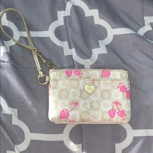 Small Cherry Printed Coach Leather Wristlet